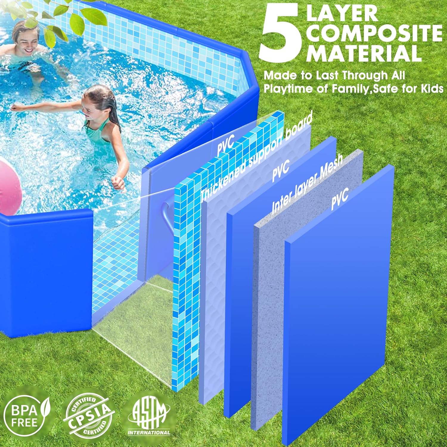 Foldable Pool, Large Non-Inflatable Swimming Pool for Kids,Adult Collapsible Pools Hard Plastic Shell, Oversized Thickened,Portable Folding Kids Pools for Backyard-Mosaic Design-89"x48"x20"