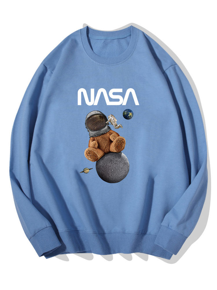Space Bear Print Cotton Sweatshirt