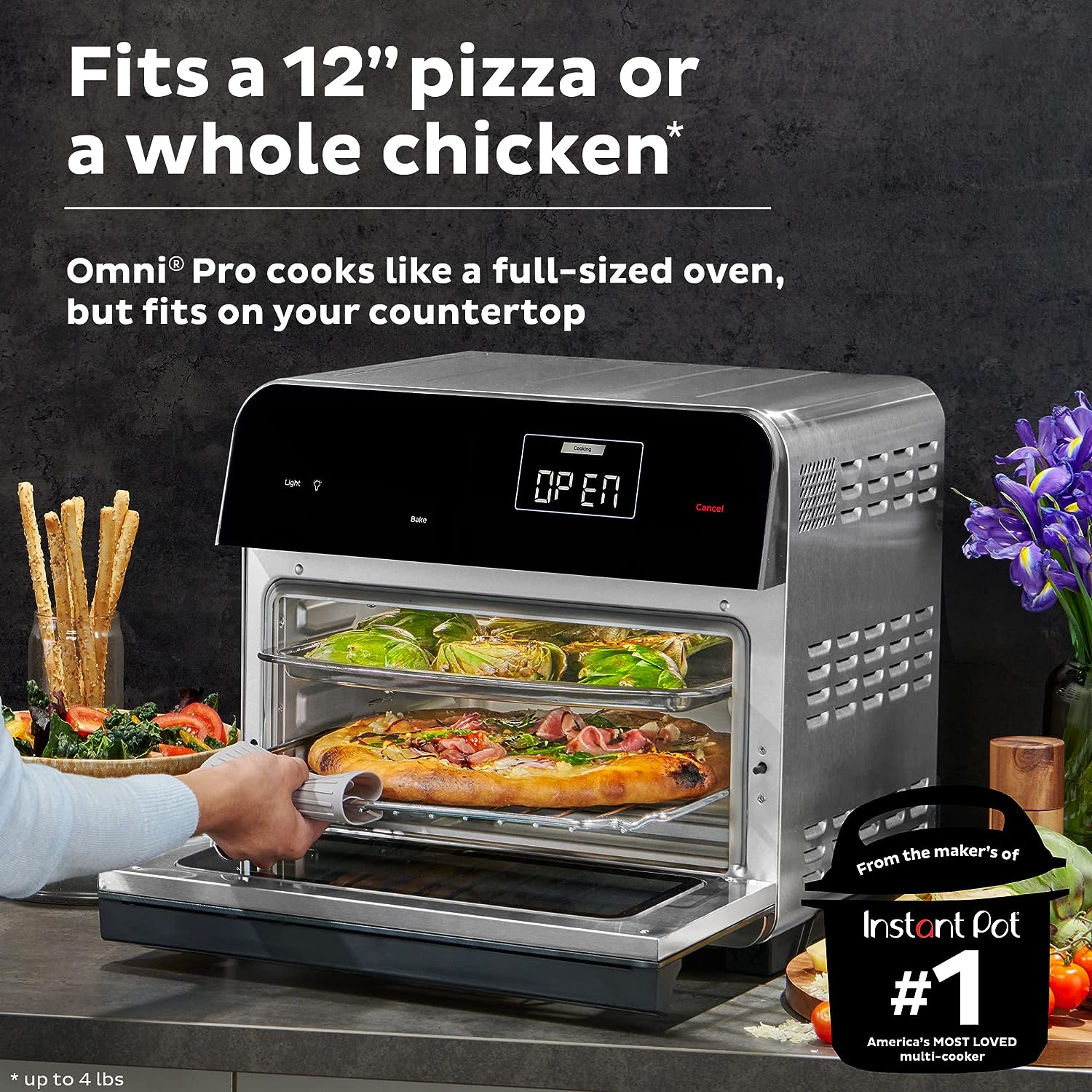 Instant Omni Pro 19 QT/18L Air Fryer Toaster Oven Combo, From the makers of Instant Pot, 14-in-1 functions, Fits a 12" pizza, 6 slices of bread, App with over 100 recipes