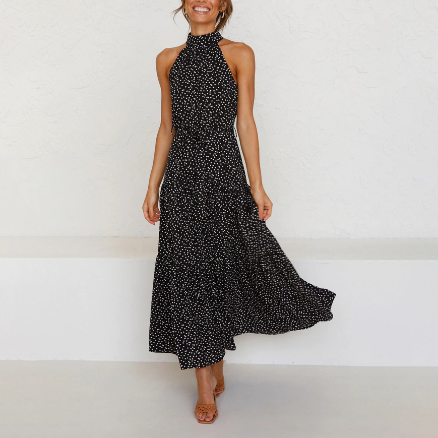 Fashion Casual Polka Dot Halterneck Dress
