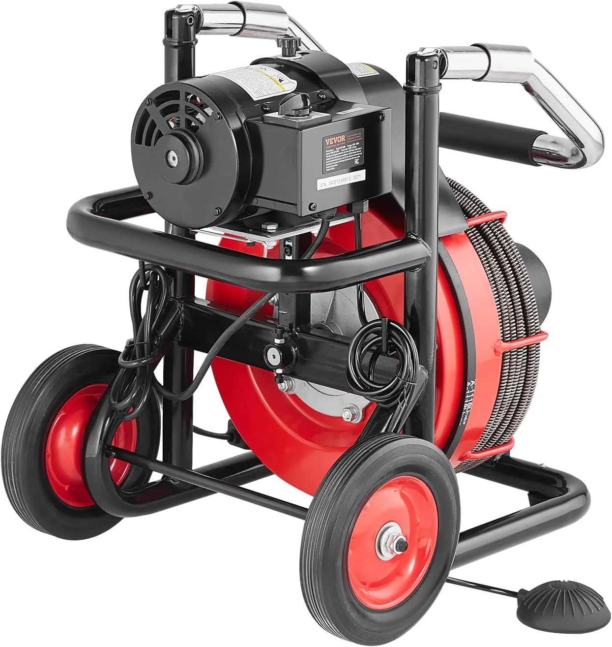 Drain Cleaner Machine 100FT x 1/2 Inch, Auto Feed Sewer Snake Auger on Wheels, 550W Portable Drain Cleaning Machine with 8 Cutters & Air-activated Foot Switch for 2" to 4" Pipes