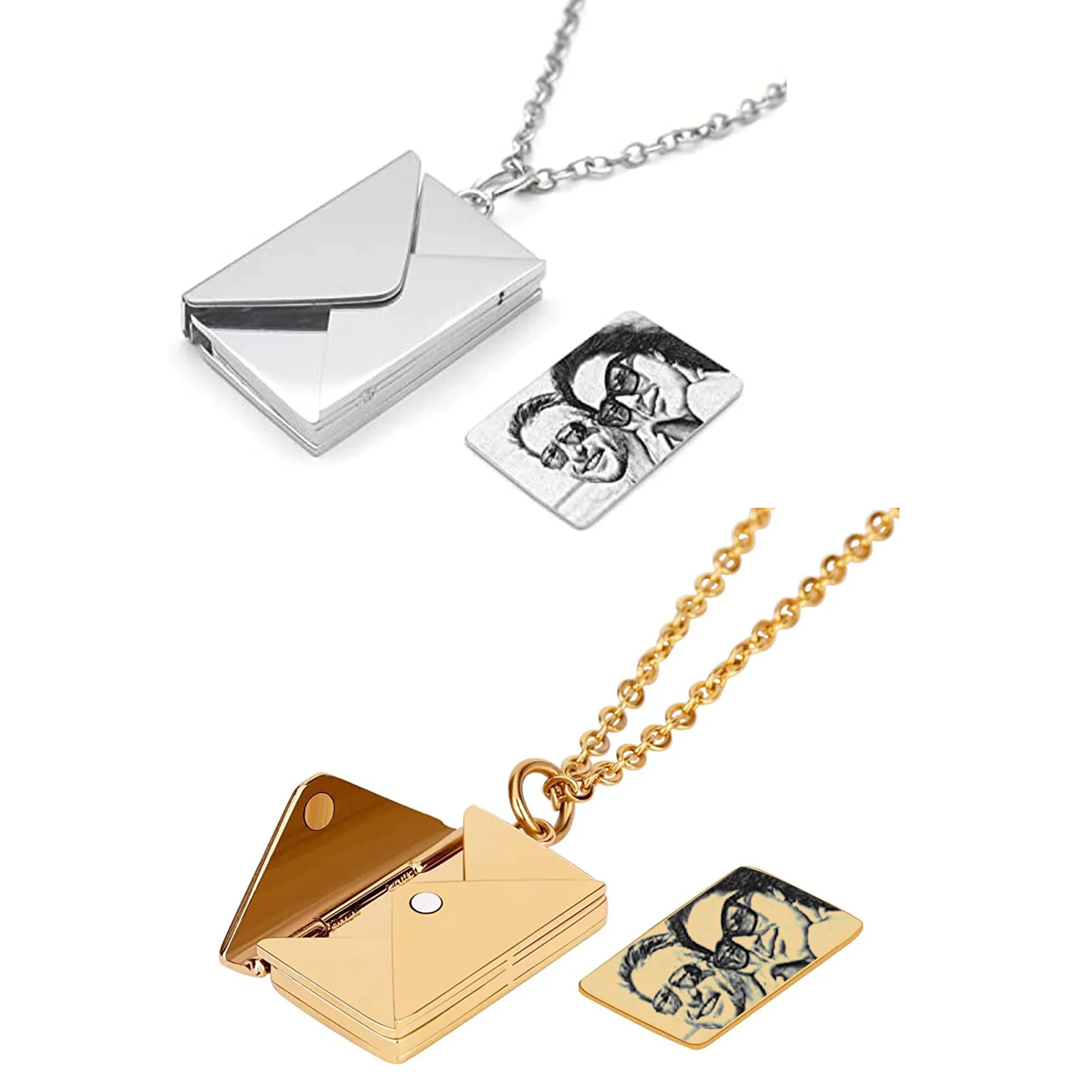2 pieces gold + silver couple encasing necklace