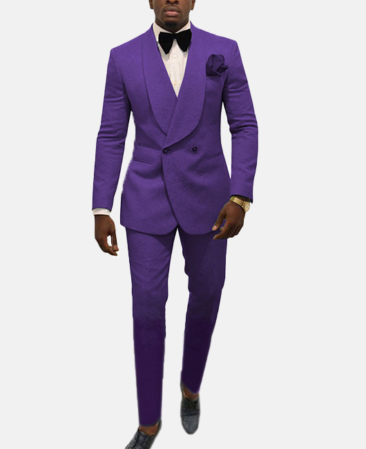 Dressy Plain Lapel Collar Double Breasted Slim Fit Blazer & Straight Pants 2Pcs Set