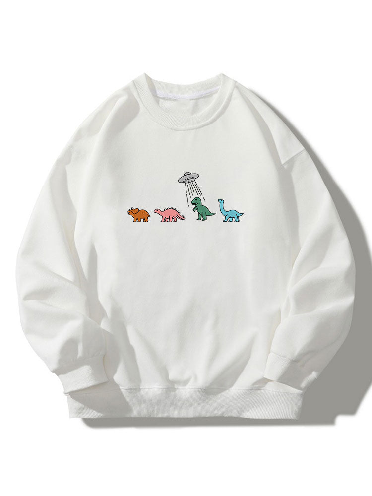 Cartoon Dinosaur Print Crew Neck Relaxed Sweatshirt