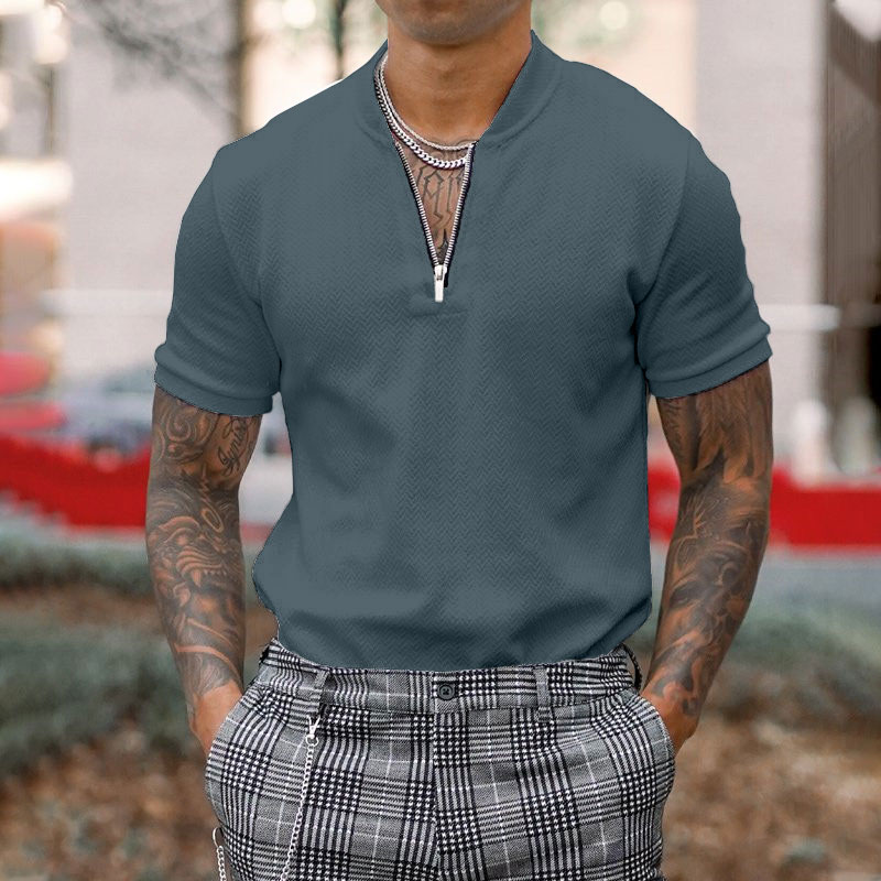 Gentleman business short-sleeved fitness zipper T-shirt