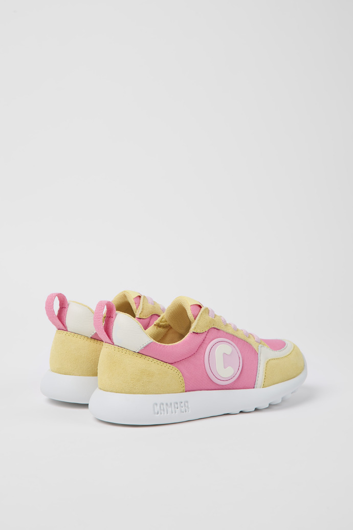 Driftie pink and yellow fabric and nubuck sneakers for children