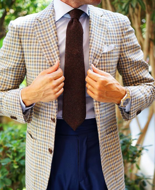 Classic Pocket Plaid Notch Lapel Two Button Blazer