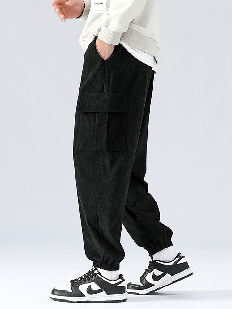 Drawstring Corduroy Cargo Joggers