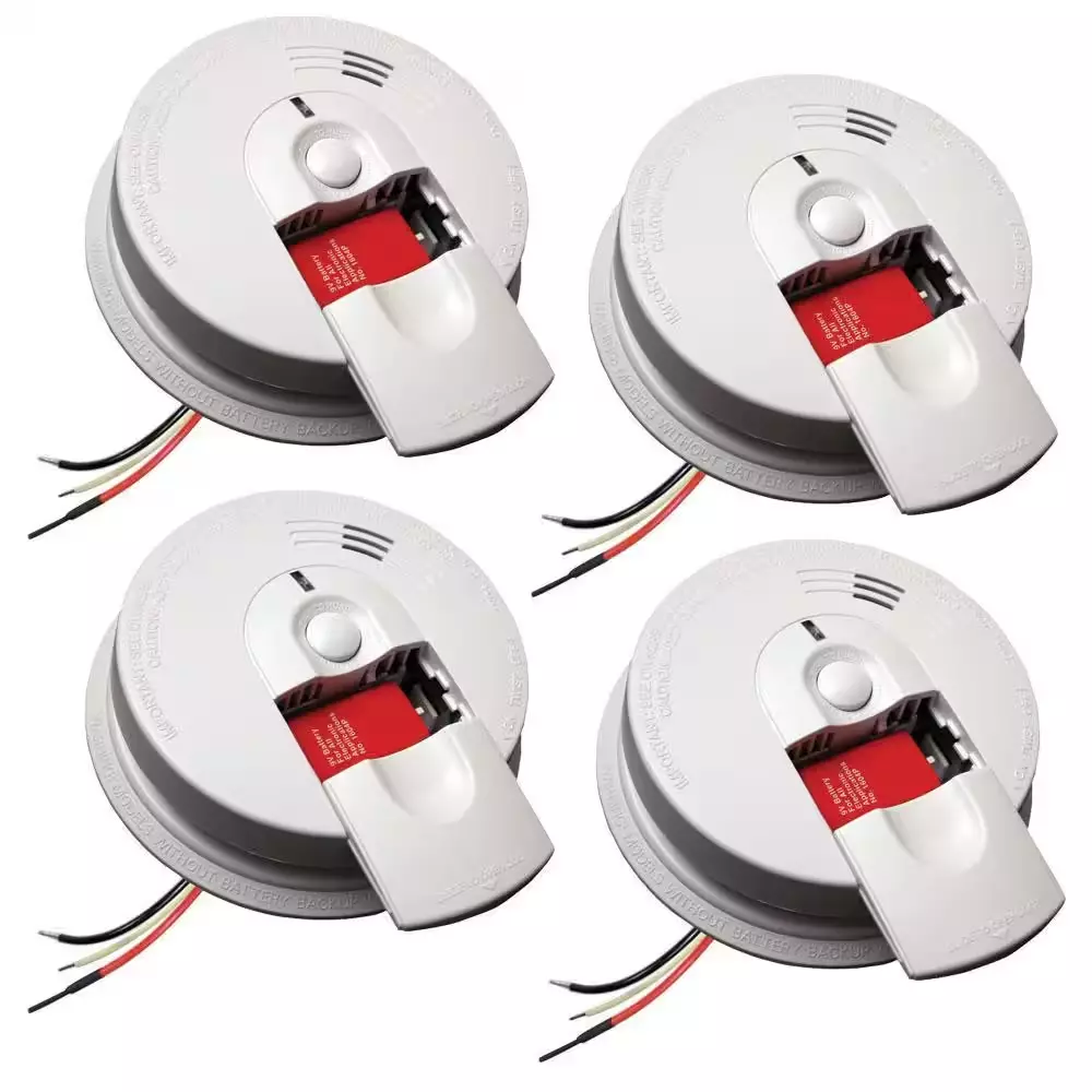 i4618 4-Pack Hardwired Smoke Alarm with Ionization Sensor, 120V AC, 9V Battery Backup