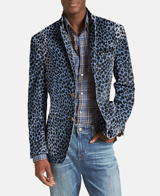 OK Casual Leopard Print Notch Lapel Pocket Two Button Blazer