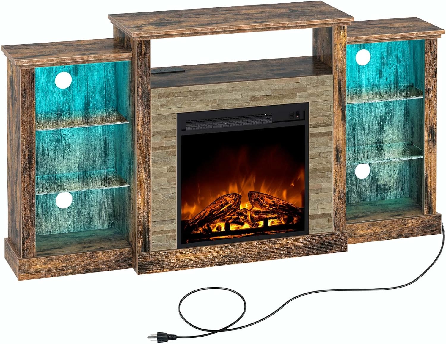 Rolanstar Fireplace TV Stand with LED Lights and Power Outlets TV Console Entertainment Center